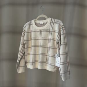 NWT Cyrus Jacquard Mink Pullover Hamilton White Tan Plaid Size S